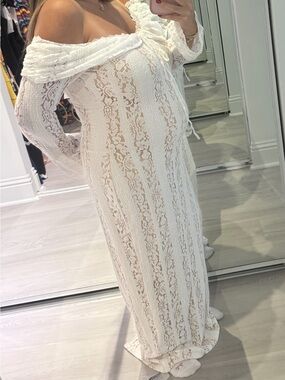 REVOLVE White Off-Shoulder Lace Maxi Dress
